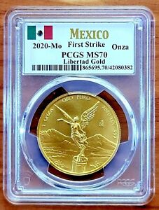 2020 MEXICO 1 OZ GOLD LIBERTAD PCGS MS70 FIRST STRIKE (MEXICAN FLAG)