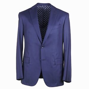 Zilli Navy Blue Herringbone Stripe Superfine Wool Suit 40R (Eu 50) NWT