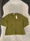 New Lord & Taylor Womens 100% Cashmere Button Down Green Cardigan Sweater Size L