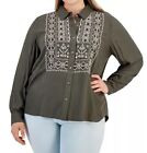NWT STYLE & CO Plus Size Embroidered Long-Sleeve Shirt 3X