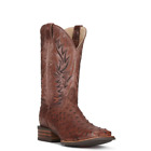Men's Chocolate Ostrich Print Leather Upper Cowboy Boots