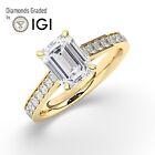 Emerald Solitaire 18K Yellow Gold Engagement Ring,3 ct, Lab-grown IGI Certified