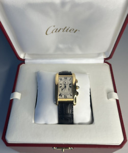 Cartier Tank Americaine American 18k Yellow Gold Chronograph Watch 1730 w/Clasp
