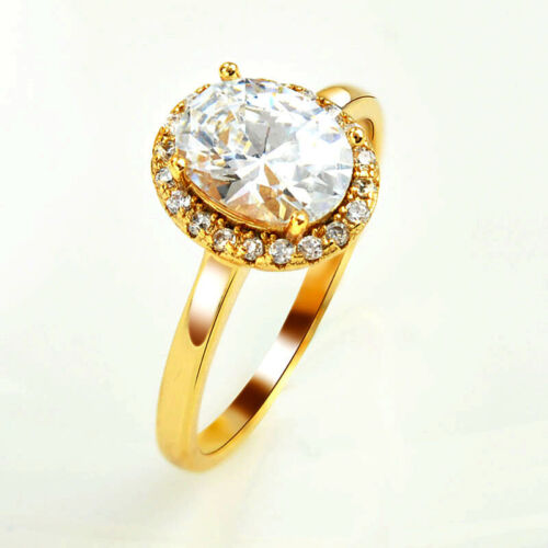 GOLD PLATED RING WOMENS OVAL WHITE CUBIC ZIRCONIA FASHION JEWELRY