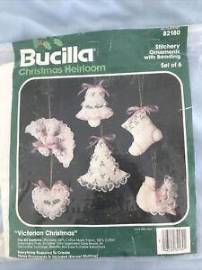 Bucilla Stitchery Ornaments VICTORIAN CHRISTMAS Set of 6 #82180 Kit Started