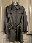 Burberry Brit Trench Coat Belted Single Button Hooded Black Nova check Size US 6