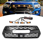 For Tacoma Hood Grill 2016-2023 Bumper Grille With Accessories+4 LED Matte Black (For: Toyota Tacoma)