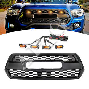 For Tacoma Hood Grill 2016-2023 Bumper Grille With Accessories+4 LED Matte Black (For: 2021 Tacoma)