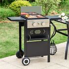 2-Burner Gas Grill Griddle Combo Flat Top Propane BBQ Grill Outdoor Cooking