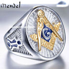 MENDEL Mens 10k Gold Plated Freemason Masonic Ring Men Stainless Steel Size 7-15