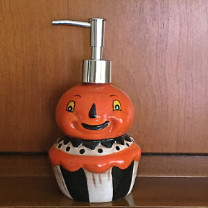 NEW Johanna Parker Halloween Carnival Pumpkin Ceramic Soap Lotion Dispenser