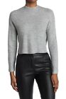 Elodie Women's Long Sleeve Mock Neck Ribbed Crop Sweater in Heather Grey Large