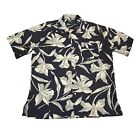 Vintage Polo Ralph Lauren Hawaiian Shirt Mens L Blue Floral Linen Cotton Blend