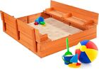 Sandbox Kids Outdoor Wooden with Cover Bench Sand for Seats Play Backyard Box