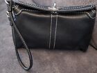 Coach Turnlock Wristlet Clutch Black Soft Leather Top Foldover Gray Interior