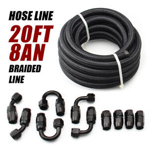⭐E85 20FT 8AN Nylon Braided Fuel Line Kit Oil Gas Fuel Hose Fittings Adapters⭐