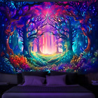 Blacklight Fantasy Forest Tapestry, UV Reactive Nature Magical Tree Glow Wall Ha