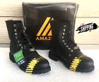Black Leather Lace Up Comfort Round Steel Toe Work Boots Men Size 12