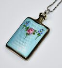 ABSOLUTELY GORGEOUS Antique *STERLING ENAMEL GUILLOCHE*  PERFUME BOTTLE Necklace