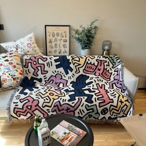 Keith Harring Colored Graffiti Casual Woven Tapestry Blanket Throws LGBTQ Decor