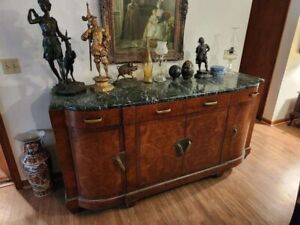 Antique Art Deco Large French Italian Buffet Credenza Marble Top Free Shipping!