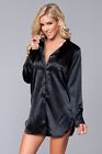 sexy BE WICKED silky SHINY long SLEEVE button UP collared NIGHTSHIRT sleep SHIRT