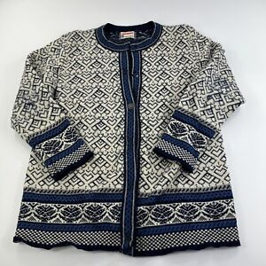 Vintage Norwear Norwegian Wool Cardigan Festive detail Size L Missing Buttons