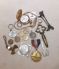 Vintage Antique to Mod Mixed Junk Drawer Lot Tokens Medals Pocket Watch Pieces 2