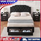 PU Leather Full Queen Size Bed Frame with 2 Storage Drawer Upholstered Headboard
