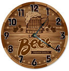 BEER CLOCK Large 10.5 inch Wall Clock BARREL CASKET CRATE printed wood 2198