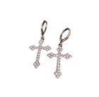 Women Men Silver Gold CZ Dangle Religious Cross Hoop Huggie Earrings 16mm PE37