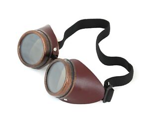 Leather Steampunk Antique Copper Motorcycle Flying Goggles Vintage Pilot Biker
