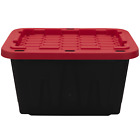 12 Gallon Snap Lid Stackable Plastic Storage Bin, Black/Red