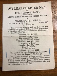 1920 pamphlet for the PAMPHILIANS meeting at Carnegie Hall