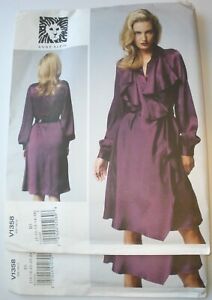 Vogue 1358 Anne Klein Lined Mock Wrap Dress Flounce Pattern Sizes 8-16 or 16-24