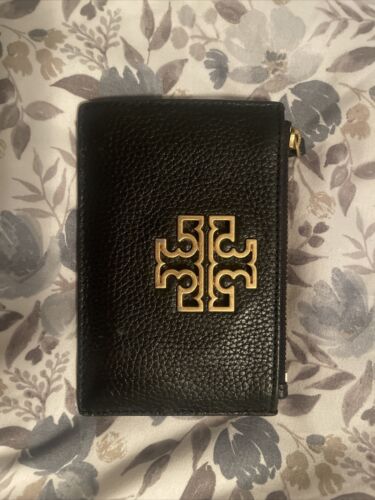 Tory Burch Mcgraw Black Small Pebble Leather Wallet NWT