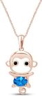 Simulated Topaz Monkey Animal Cartoon Pendant Necklace 14K Gold Plated Silver