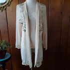 SILKY SHEER CARDIGAN Large  BEIGE SEQUIN JACKET Formal Special Dinner Party LONG