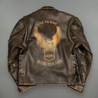 Vintage Leather Motorcycle Biker Jacket Eagle Live To Ride Brown Distressed L/XL