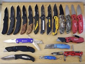 Lot of 20 TSA Confiscated Assisted & Manual Folding Knives & Box Cutters
