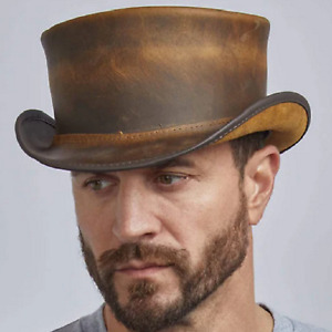 Marlow Men's Leather Top Hat Burnt Honey Color 100% Genuine Leather Short Crown