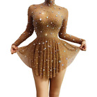 Sexy Crystal Mesh Perspective Bodycon Rhinestone Transparent Dress Stage Costume