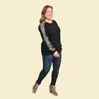 TAMSY Black Cotton Knitted Fleece Sweat Shirt with Print on Sleeves Size - 1X