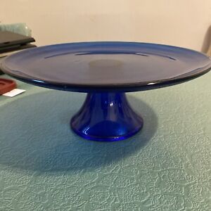 Anchor Hocking Cobalt Blue Glass Footed Cake Stand 11