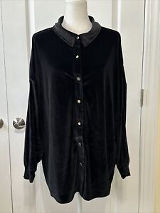 Isaac Mizrahi x Selma Blair Velvet Drop Shoulder Shirt Black 1X A631284
