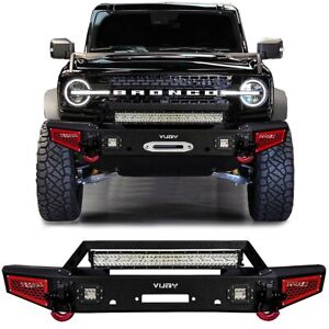 Vijay For 2021-2024 Ford Bronco Texture Front Bumper with LED Lights and D-Rings (For: 2021 Ford Bronco Big Bend)