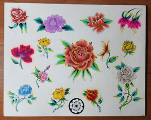 1970s 80s ORIGINAL HAND DRAWN, COLORED, Vintage Traditional Tattoo Flash Sheet 5