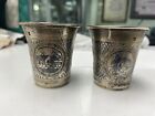 Antique niello imperial Russian Vodka Cup - Silver, Engraved, set of 2
