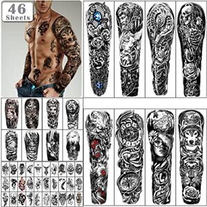 46 sheets Full Arm Skull Temporary Tattoos For Men Half Arm Shoulder Angel Tatto