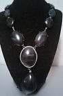 Statement Necklace w/Dark Blue Marbled Lucite Beads Silver Tone Metal 25